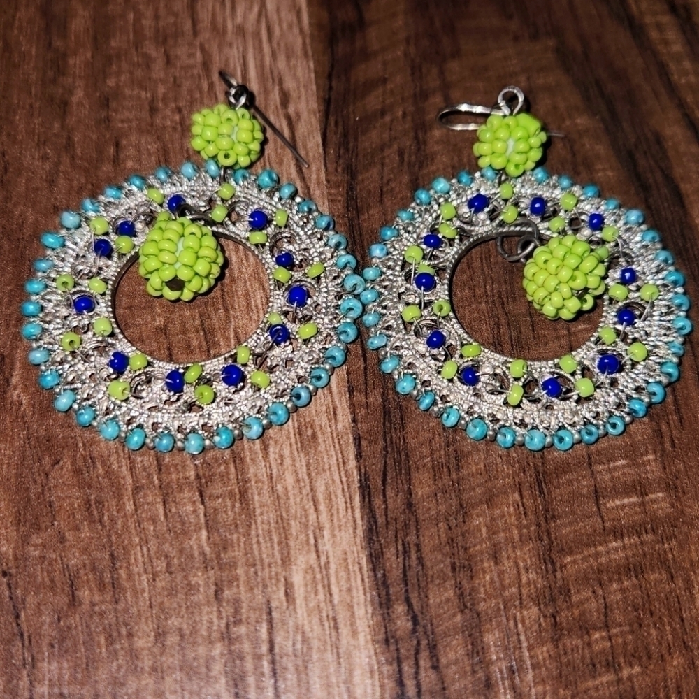 Beaded Statement Necklace Oversized Pendant Matching Bracelets and Earrings Boho - Picture 8 of 8